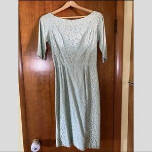 Vintage 60s light aqua green lace dress half sleeve to 3/4 sleeve